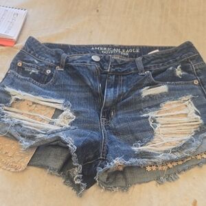American Eagle Outfitters Ripped Dark Blue Jean Shorts